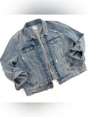 Old Navy Jacket Womens XXL Light Wash Distressed Denim Jean Trucker